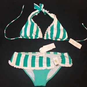 Jessica Simpson Green & White Bikini Medium & XS
